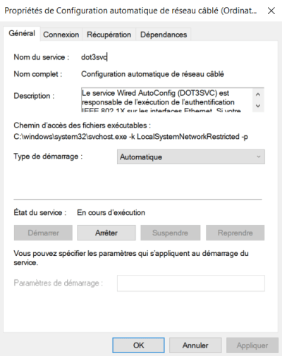 service « configuration automatique de réseau câblé »